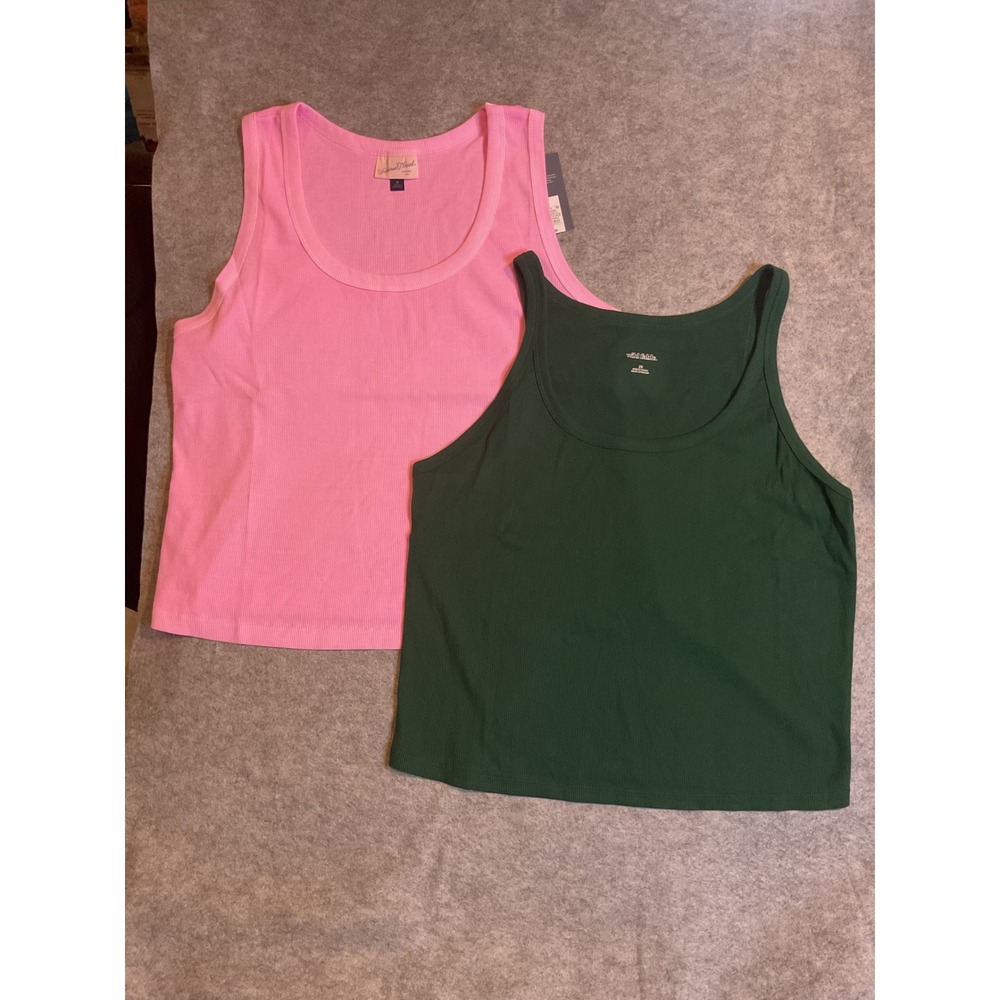 NWT Wild Fable Womens 2X Green Ribbed Scoop Neck and Pink ribbed tank top UT 2XL